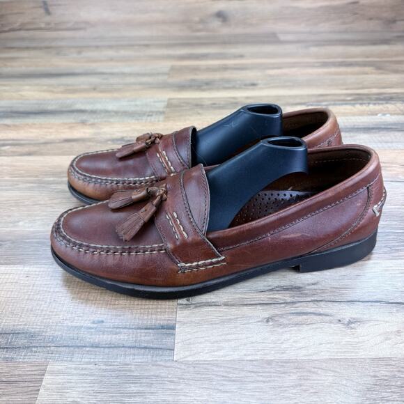 LL Bean Loafers With Tassels Men\'s US 10.5 Brown Leather Slip On Shoes